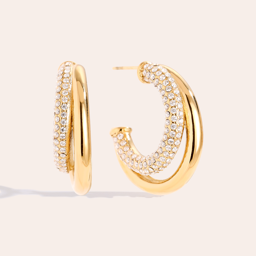 Edelstahl Ohrringe 35mm Fine Diamond Hoop