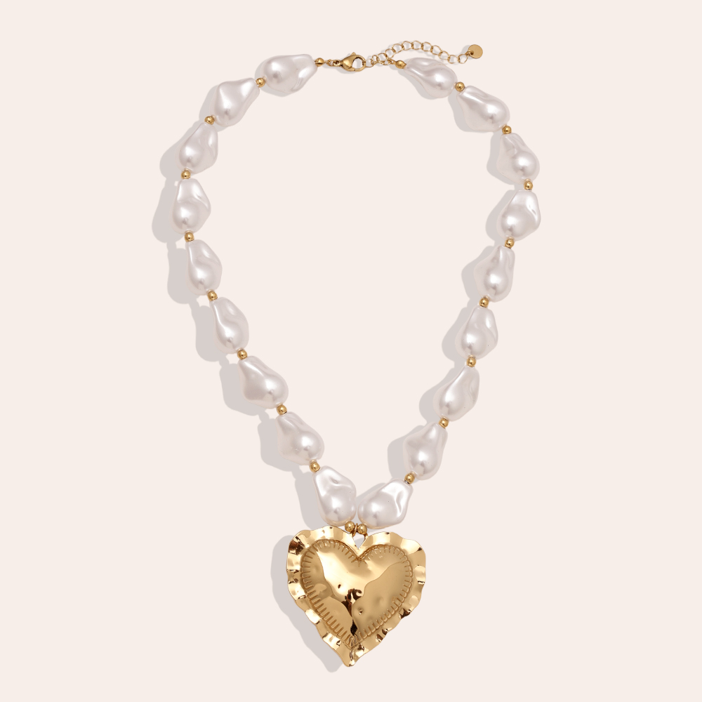Edelstahl Halskette 40cm Great Heart In Pearl Chain