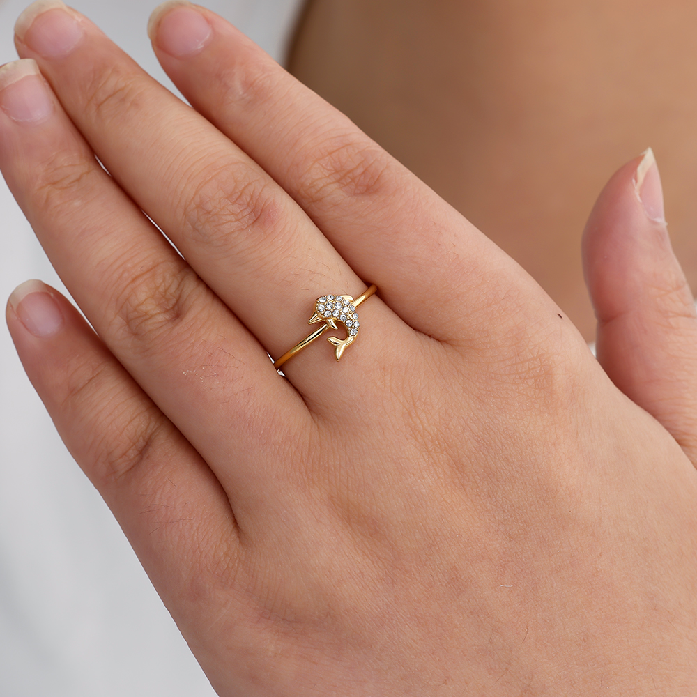 Edelstahl Ring Diamond Dolphin
