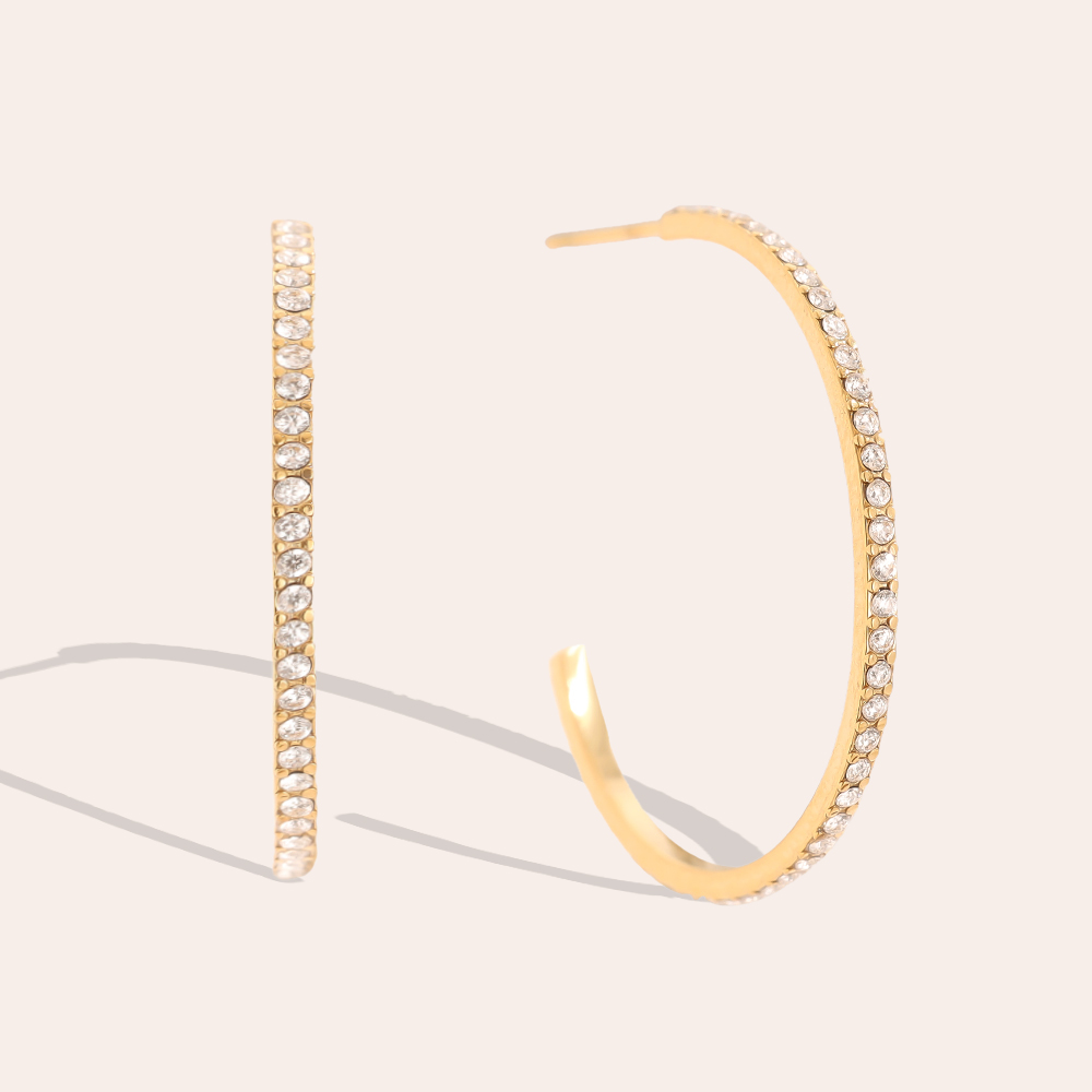Edelstahl Ohrringe 30mm Simple Diamond Half Hoop