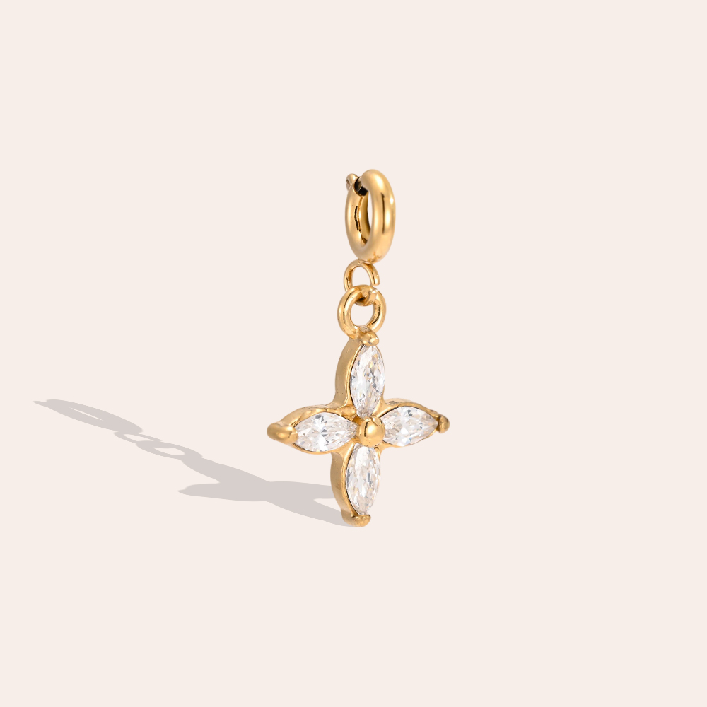 Edelstahl Pendant 22mm Kleeblatt mit Zirkonia mit Federverschluss