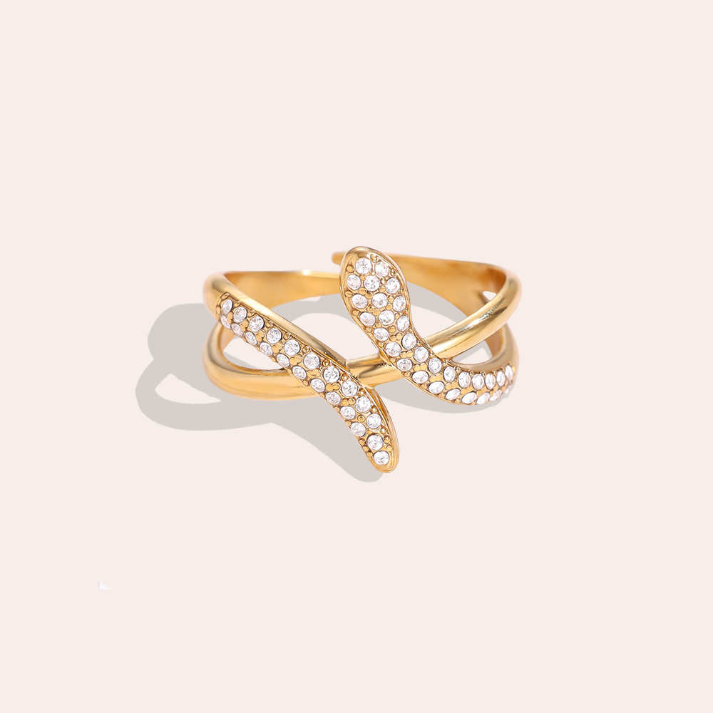 Edelstahl Ring Verstellbarer Schlangenring mit Zirkonia