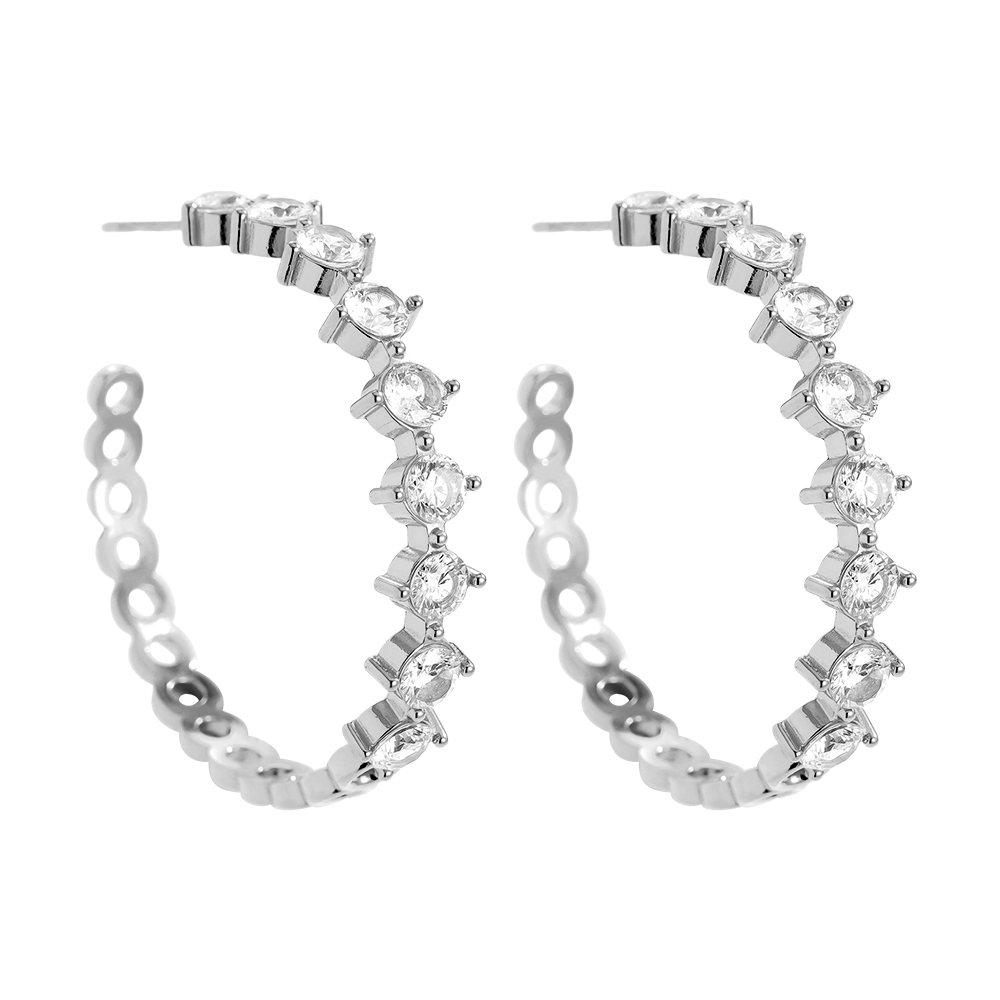 Edelstahl Ohrringe 40mm C-förmiger Zirkonia