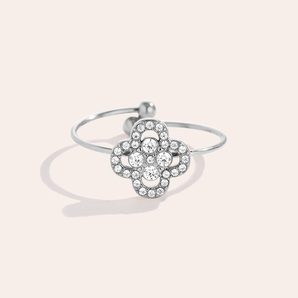 Edelstahl Ring Diamond Lucky Flower
