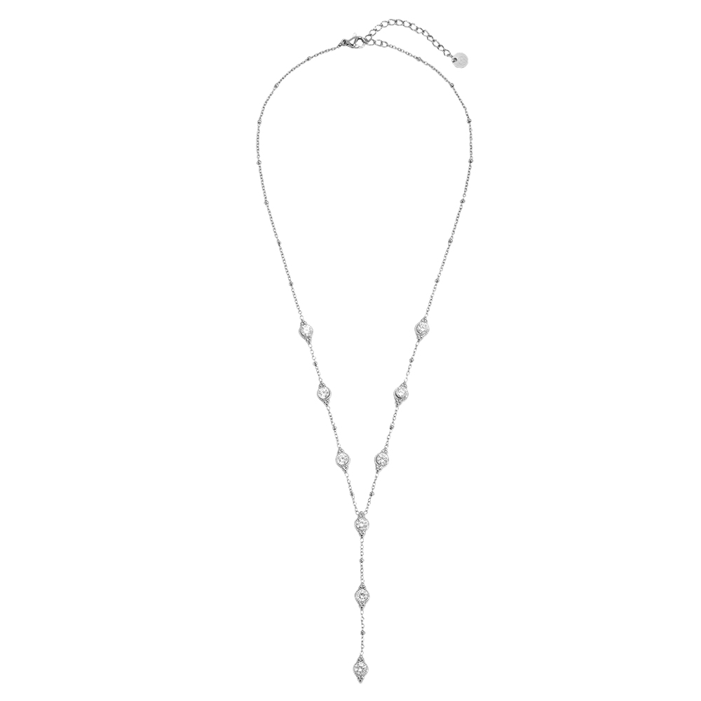 Edelstahl Halskette 41cm Einige funkelnde runde Zirkonia