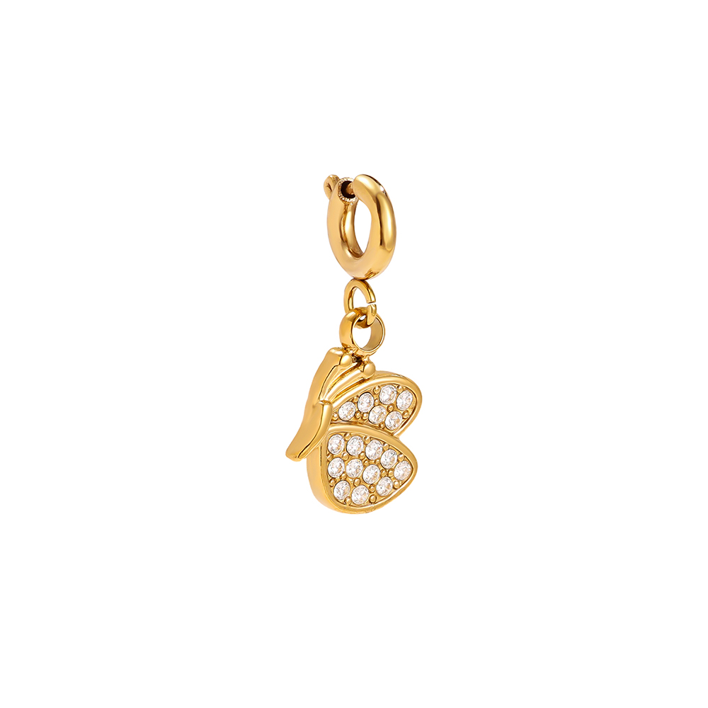 Edelstahl Pendant 29mm halb Zirkonia Schmetterling mit Federverschluss