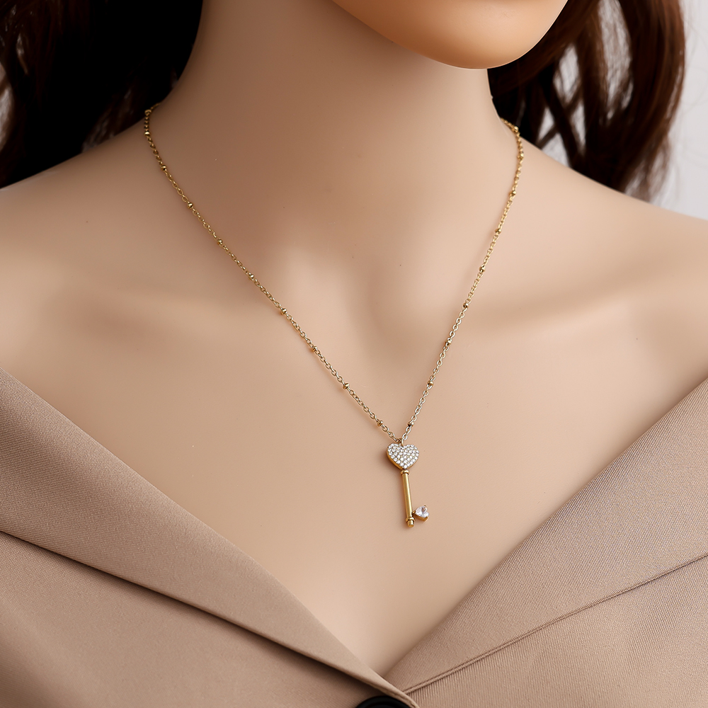 Edelstahl Halskette 60cm Diamond Heart Key