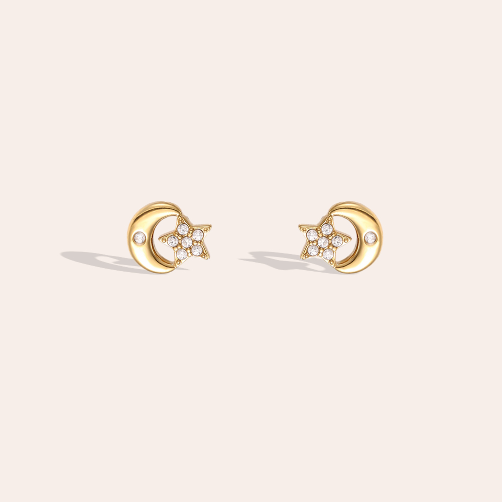 Edelstahl Ohrringe 7mm Zirkonia Stern und Mond