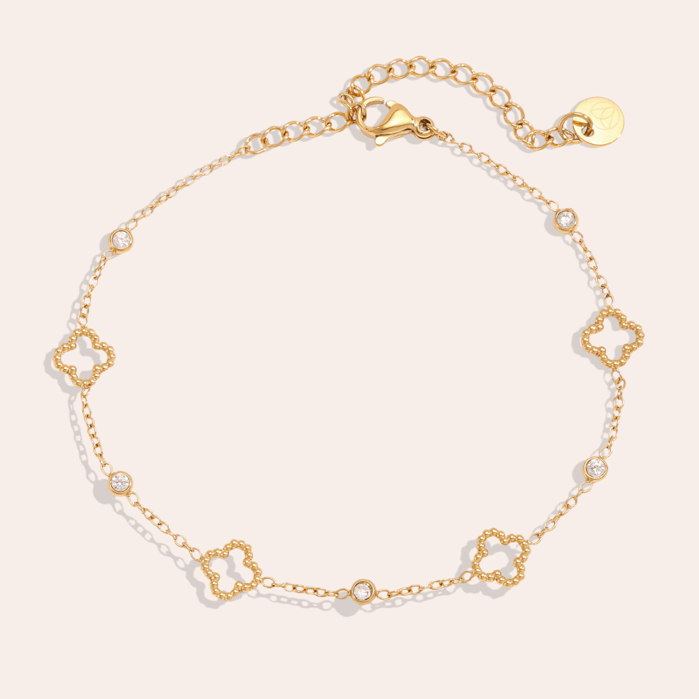 Edelstahl Armband 16.5cm kleines Kleeblatt mit Mini Zirkonia