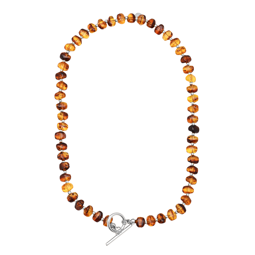 Edelstahl Halskette 45cm Acrylic Brown Beads