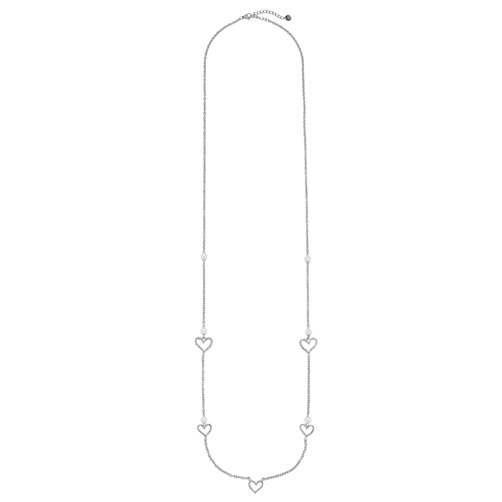 Edelstahl Halskette 95cm Offenes Herz Perlen