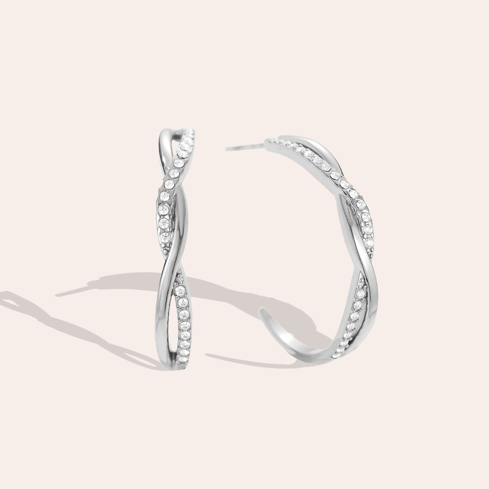 Edelstahl Ohrringe 2.5cm Elegant Twist Diamond Hoop