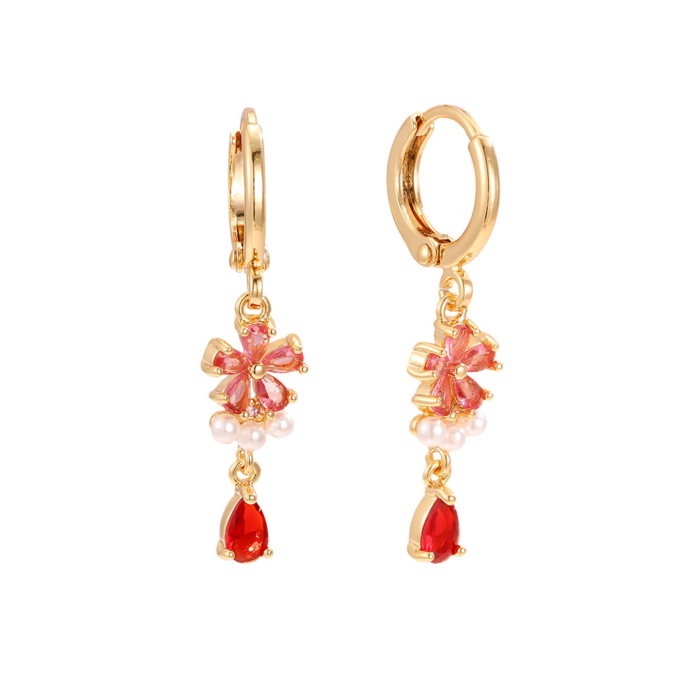 Vergoldete Ohrringe 34mm Farbiger Zirkonia Blume   