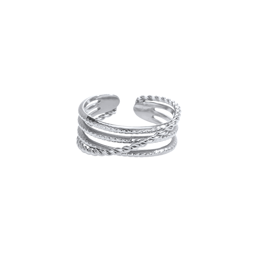 Edelstahl Ring Verstellbarer dreireihiger filigraner Ring