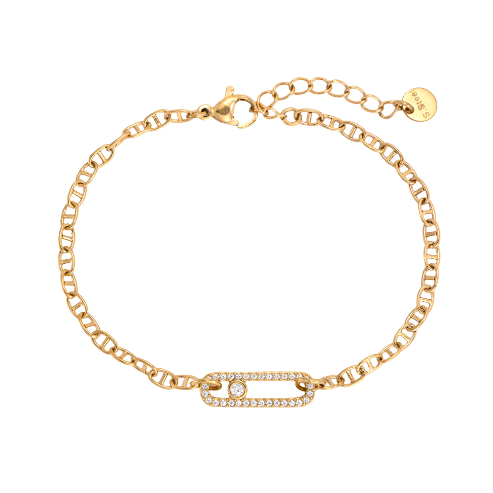 Edelstahl Armband 17cm Quadratischer Augen Zirkonia