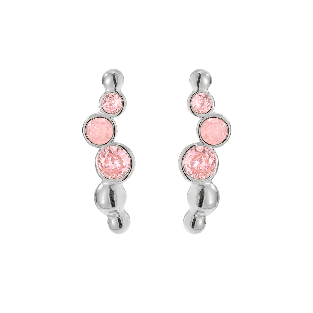 Edelstahl Ohrringe 0.6*2.5cm Pink Round Diamond