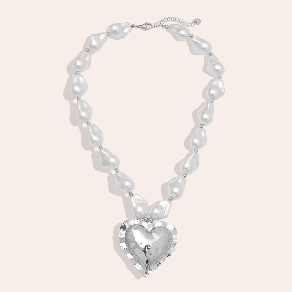 Edelstahl Halskette 40cm Great Heart In Pearl Chain