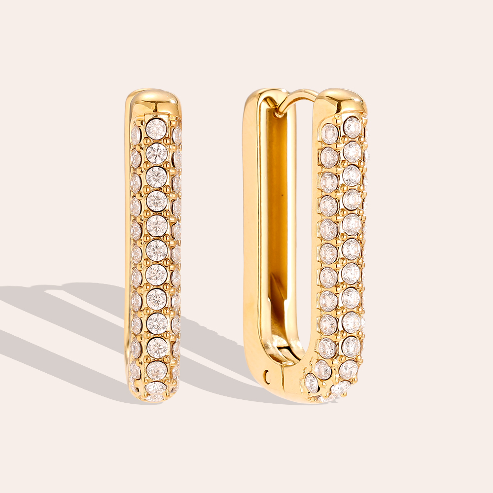 Edelstahl Ohrringe 13*24mm Diamond Oval Hoop