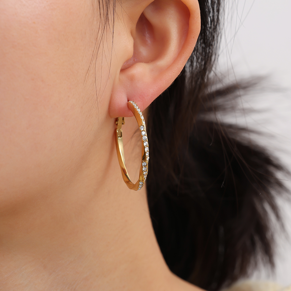 Edelstahl Ohrringe 3.4cm Light Twist Diamond Hoop