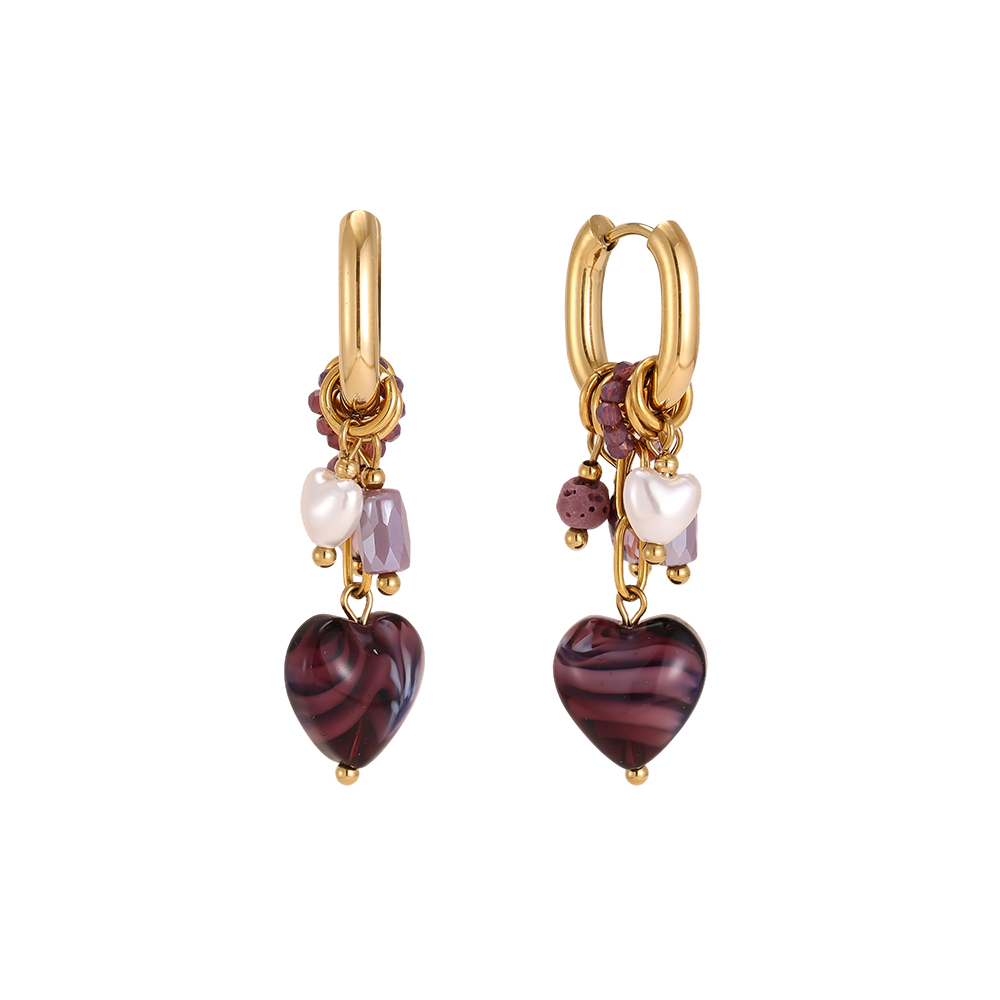 Edelstahl Ohrringe 45*13mm Violette Herzen