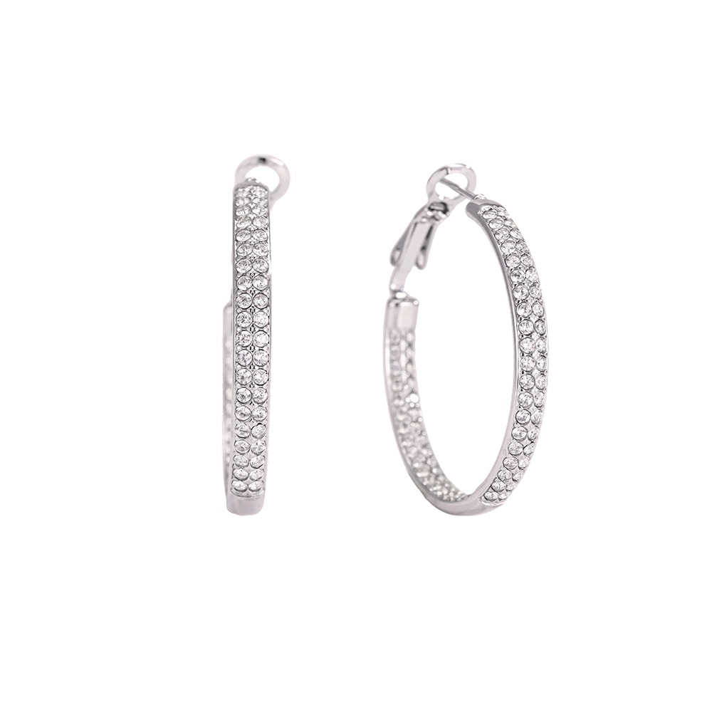 Edelstahl Ohrringe 32mm Zweireihig Zirkonia