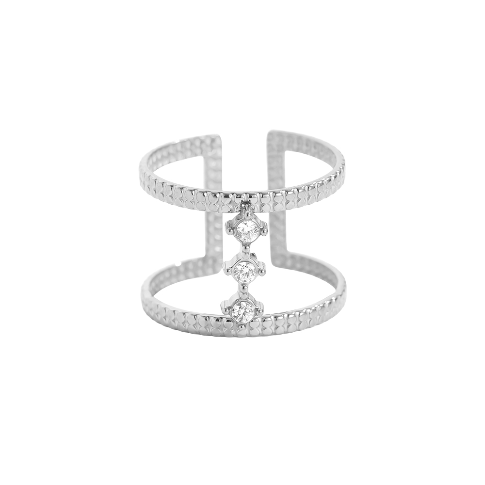 Edelstahl Ring Verstellbarer Doppel mit Zirkonia  