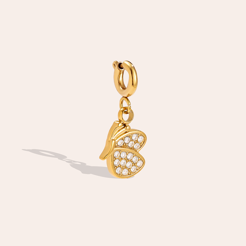 Edelstahl Pendant 29mm halb Zirkonia Schmetterling mit Federverschluss