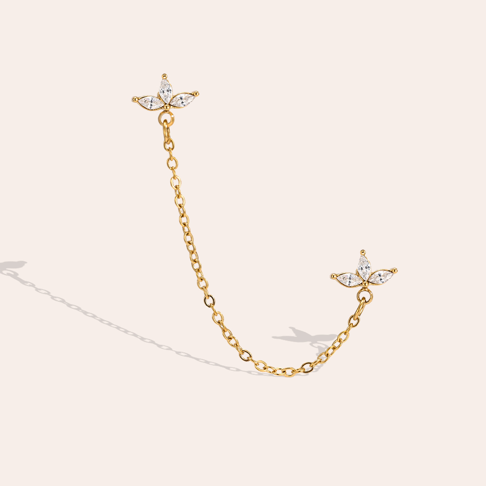 Edelstahl Ohrringe 60mm Blatt Zirkonia mit Kette  
