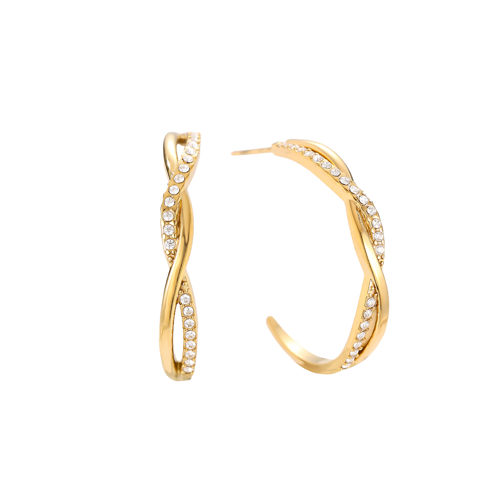 Edelstahl Ohrringe 2.5cm Elegant Twist Diamond Hoop
