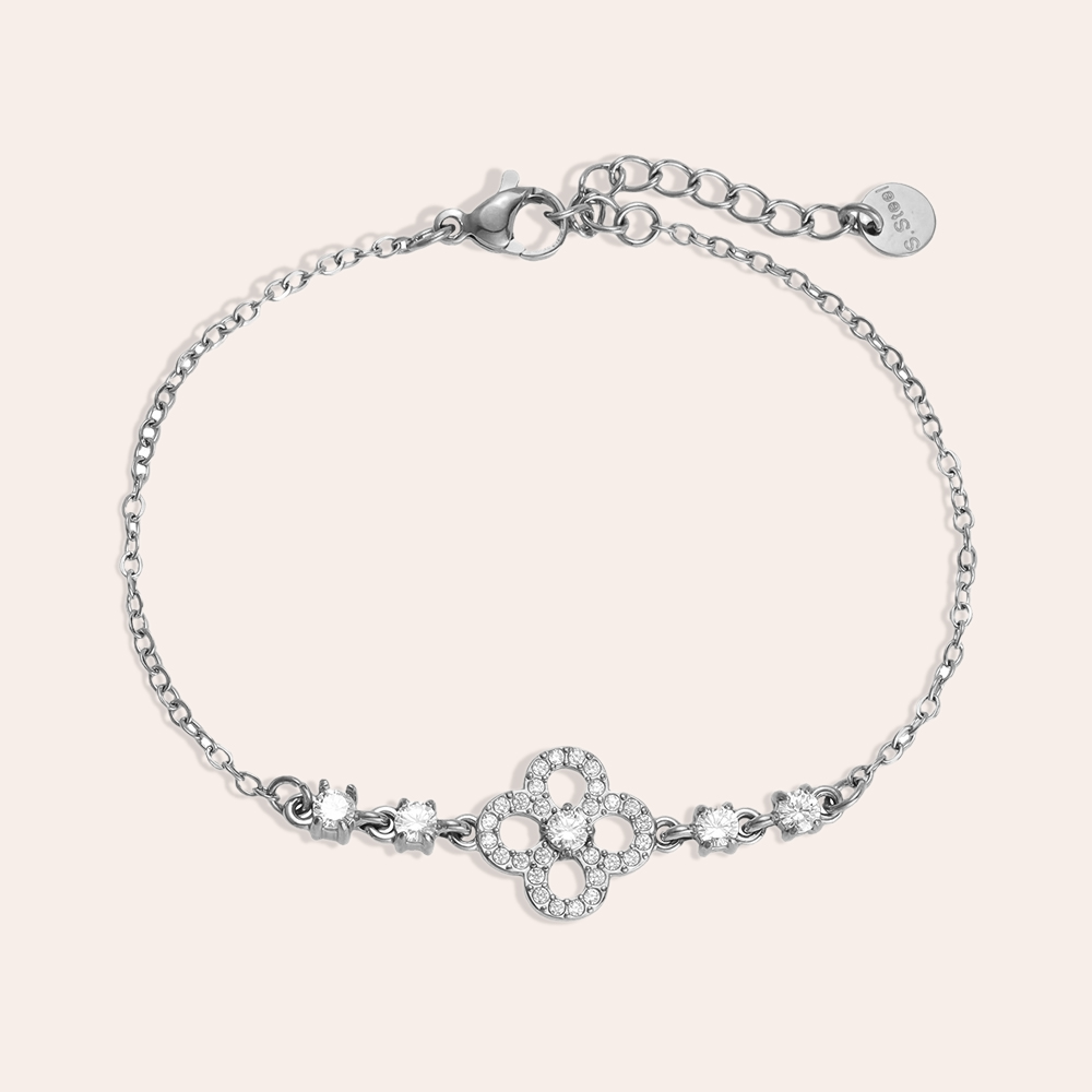 Edelstahl Armband 17cm Filigran Zirkonia Kleeblatt