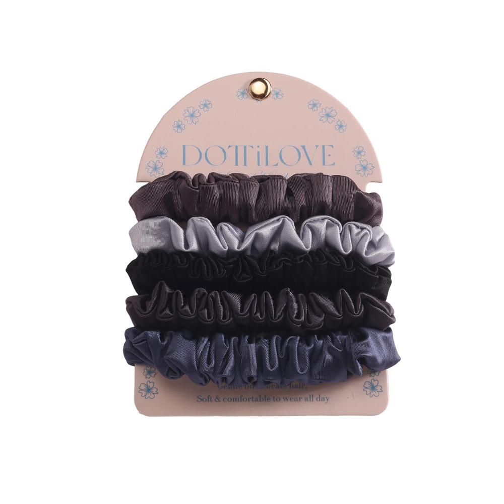 5 Stk.schwarze Farbtöne Pastel Satin Scrunchie Set  