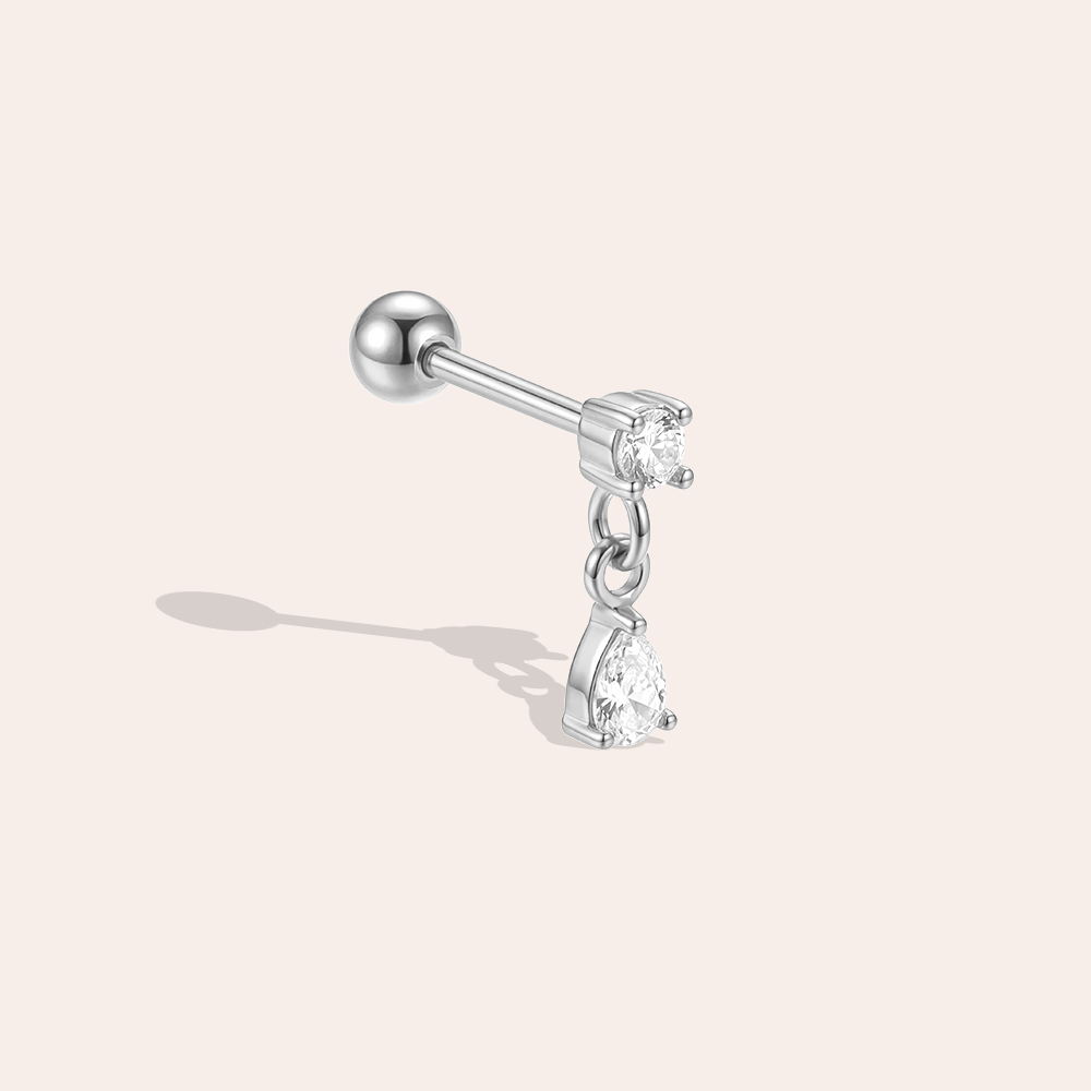 Edelstahl Piercing 9mm Mini Zirkonia Tropfen