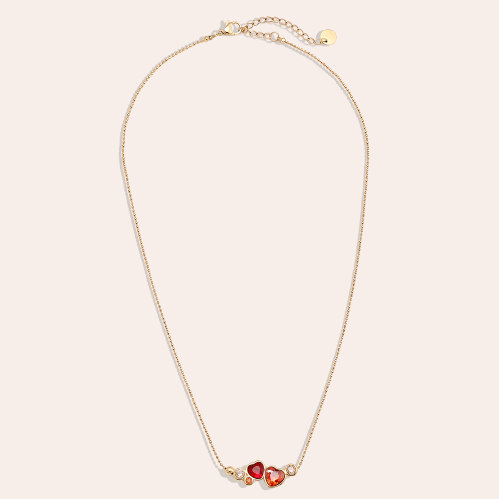 Edelstahl Halskette 40cm Diamond Red Heart