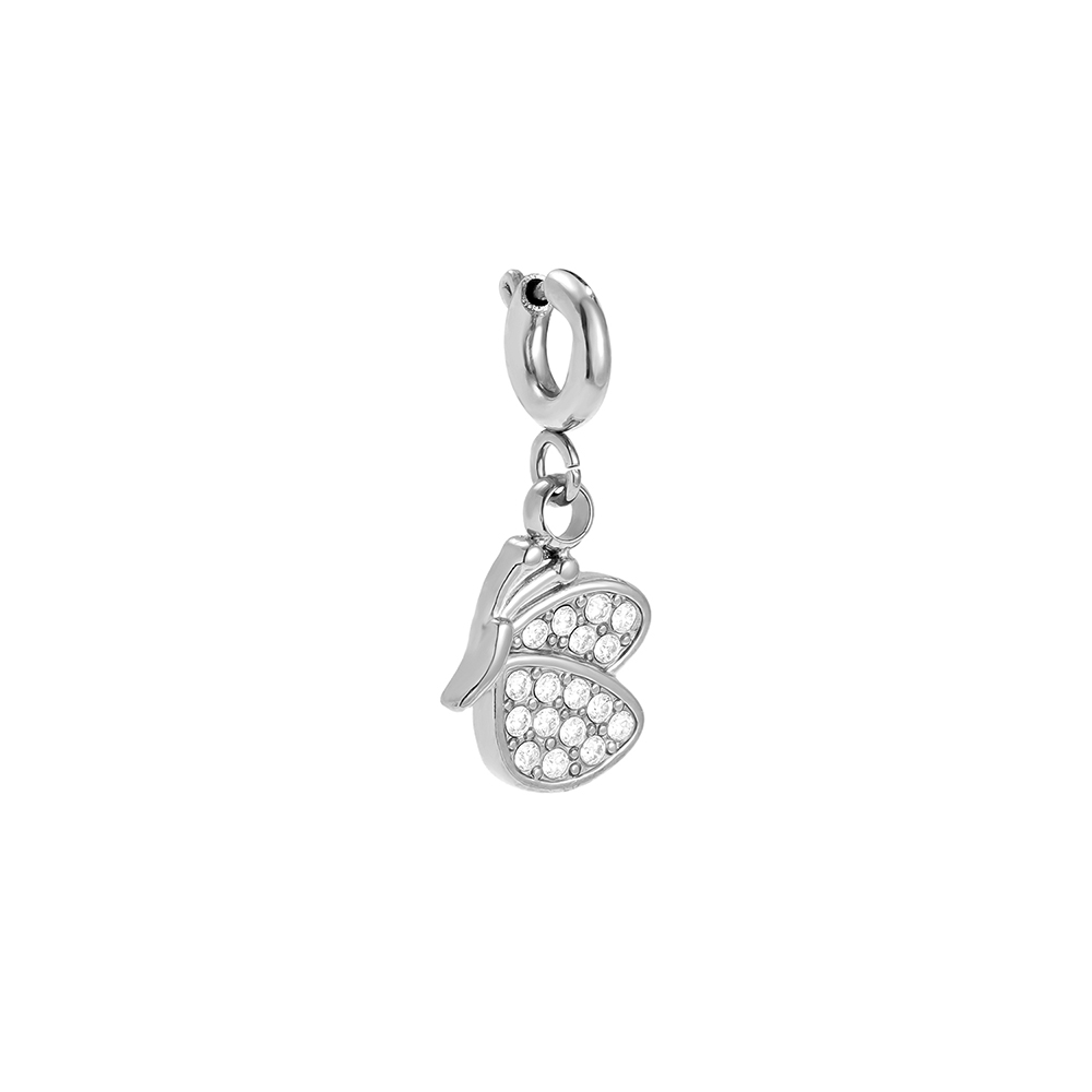 Edelstahl Pendant 29mm halb Zirkonia Schmetterling mit Federverschluss