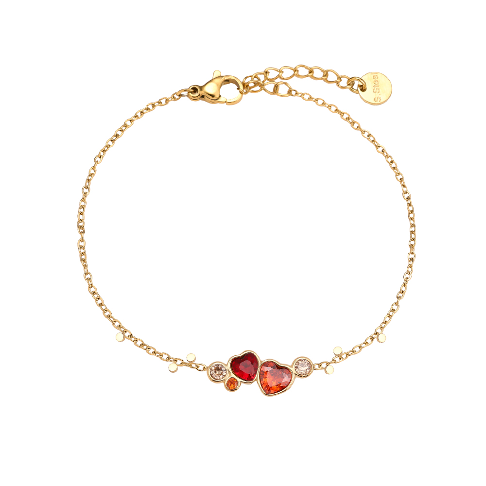 Edelstahl Armkette 17cm Diamond Red Heart