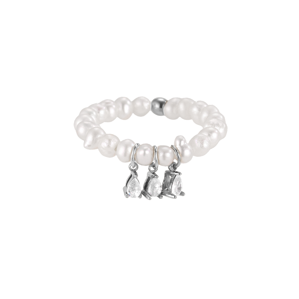 Edelstahl Ring Verstellbarer Elastic Perlen und kleine Zirkonia
