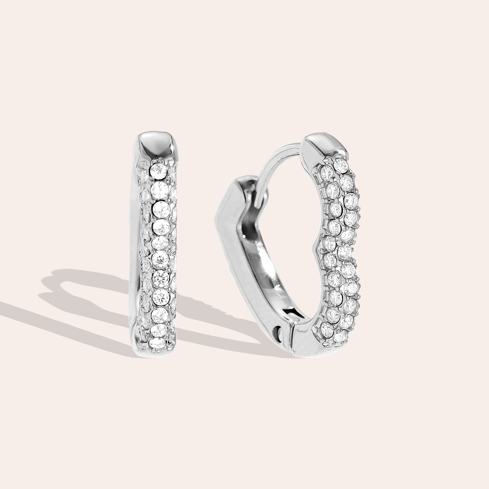 Edelstahl Ohrringe 15mm Diamond Heart Hoop