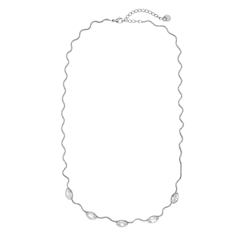 Edelstahl Halskette 42cm Wellenkette mit Auge Zirkonia