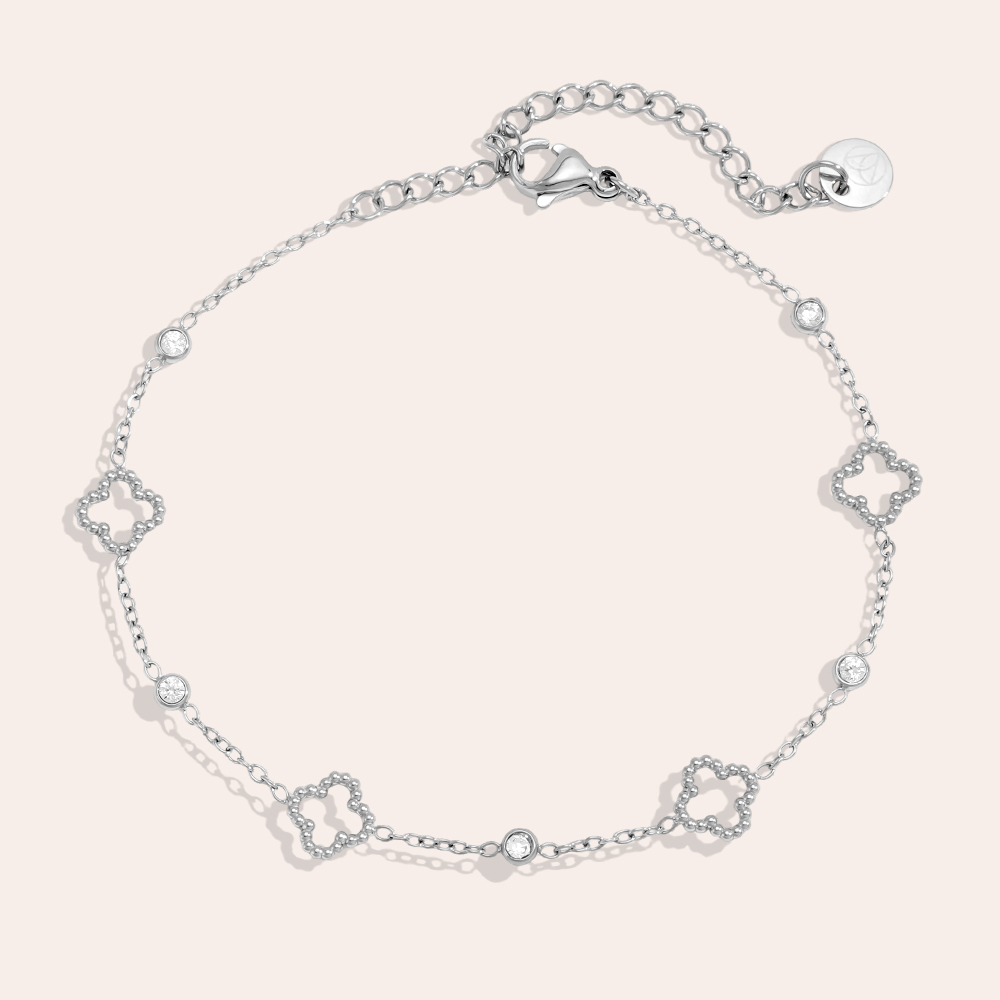 Edelstahl Armband 16.5cm kleines Kleeblatt mit Mini Zirkonia