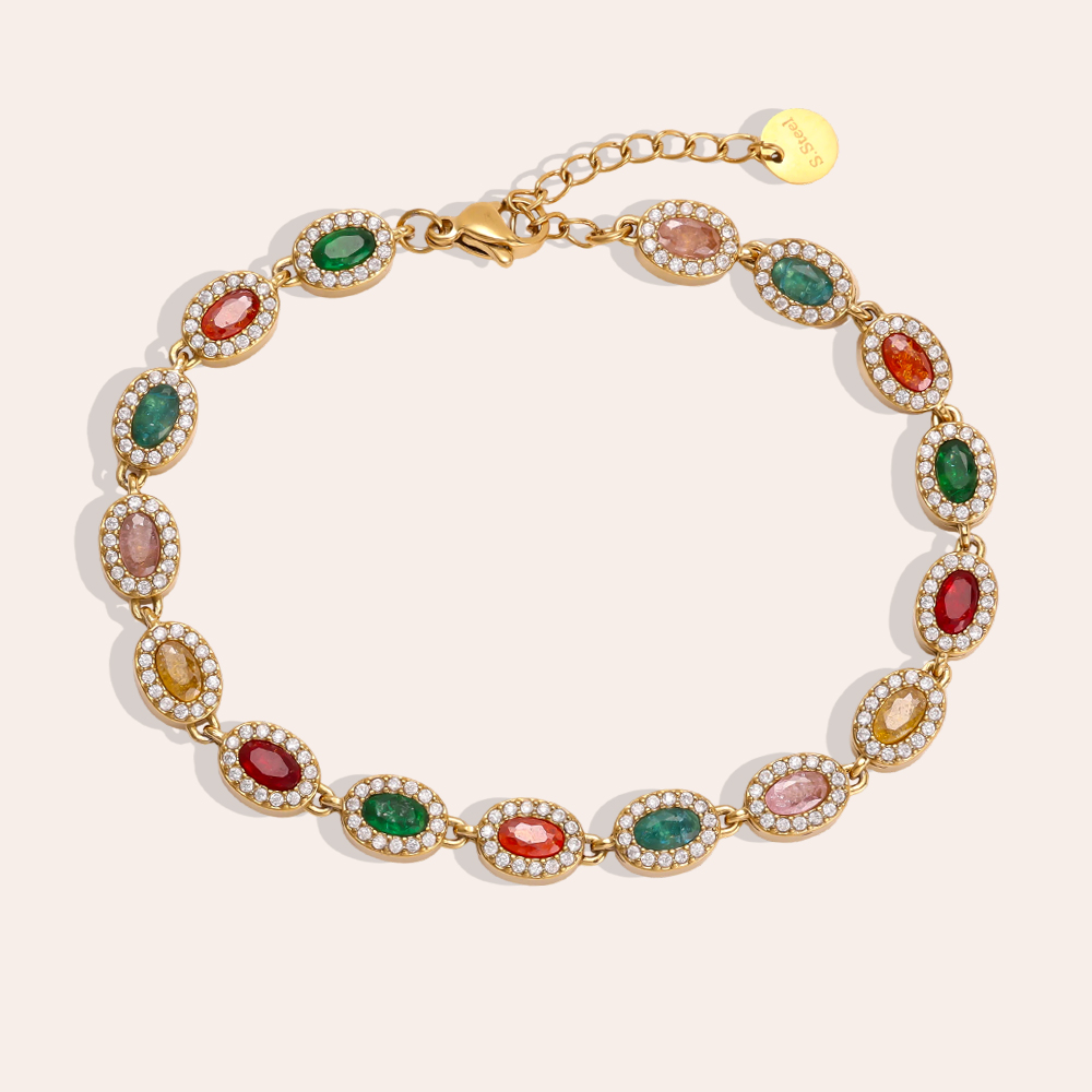Edelstahl Armband 17cm oval bunte funkelnde Zirkonia   