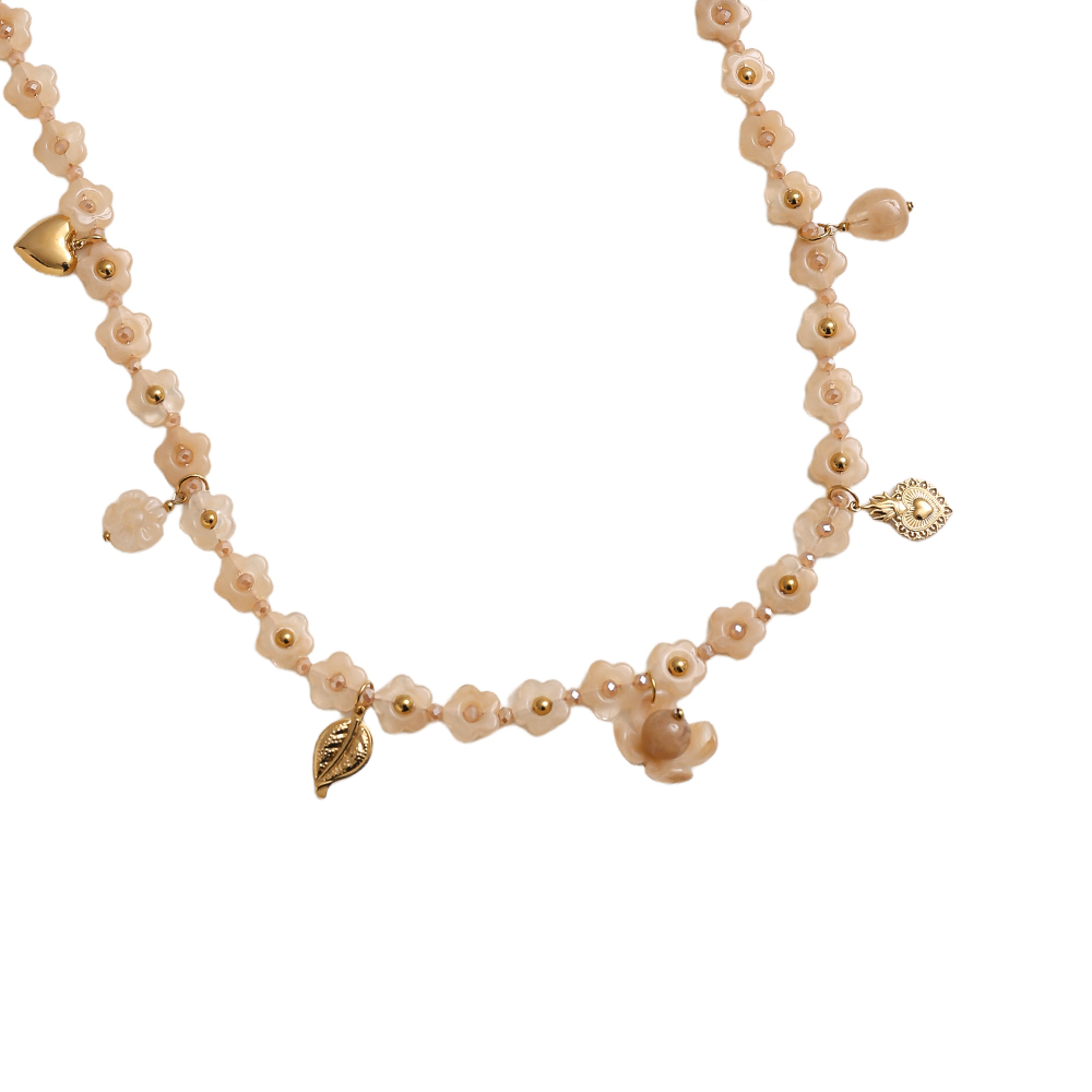 Edelstahl Halskette 90cm Harzblumen-Kette mit Charms