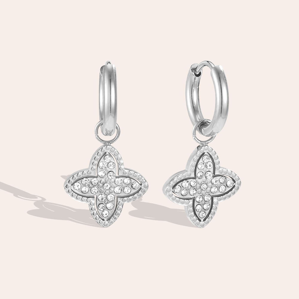 Edelstahl Ohrringe 25*13mm Zirkonia Kleeblatt
