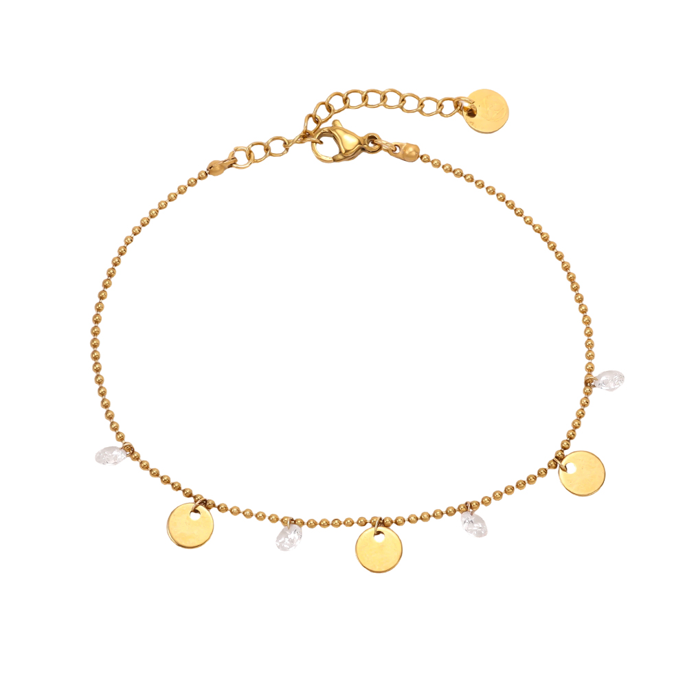 Edelstahl Armband 16cm Goldfarbene Plättchen und Zirkonia  