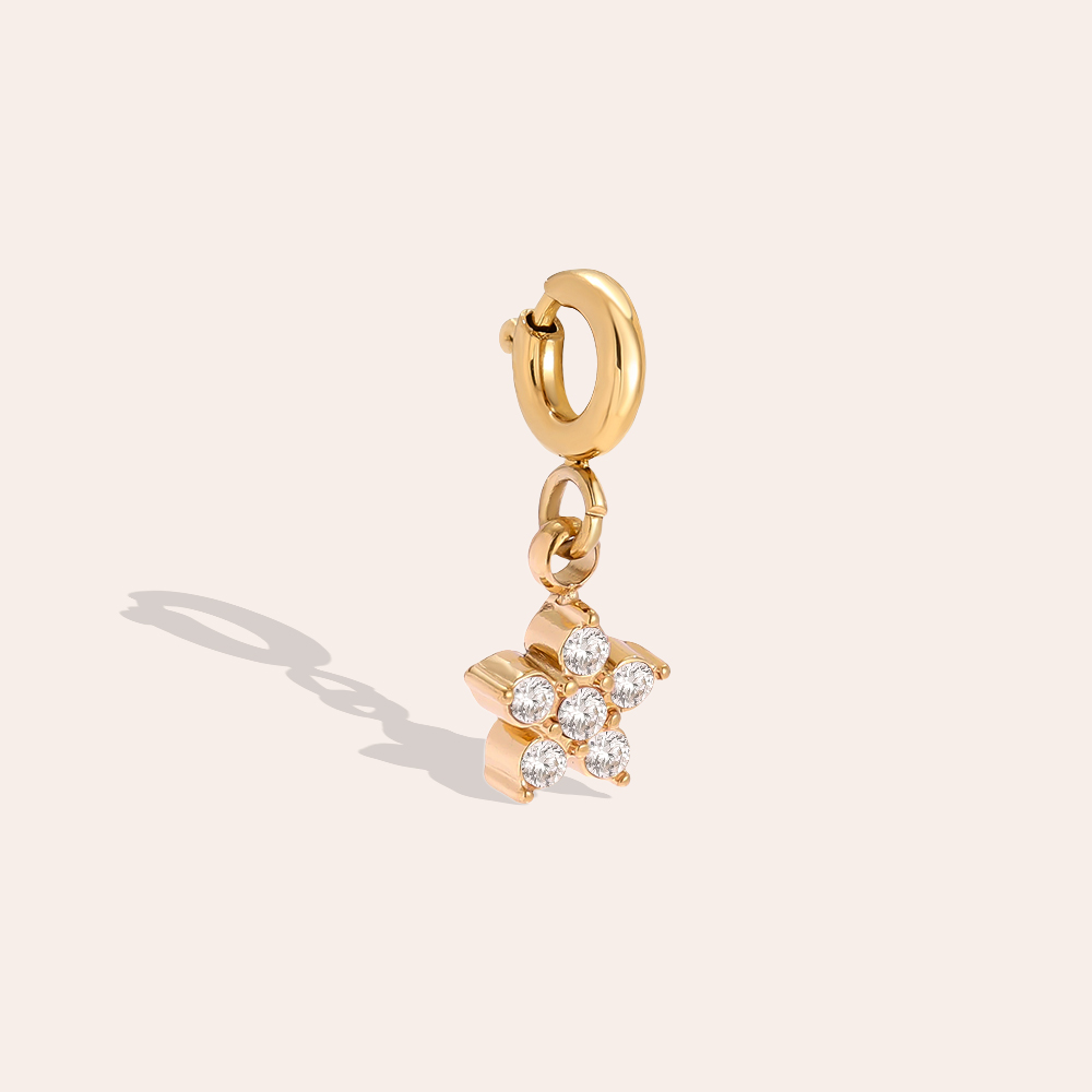Edelstahl Pendant 15mm Zirkonia Blume mit Federverschluss