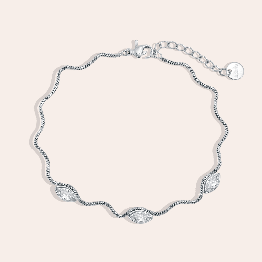 Edelstahl Armband 17cm Wellenkette mit Auge Zirkonia