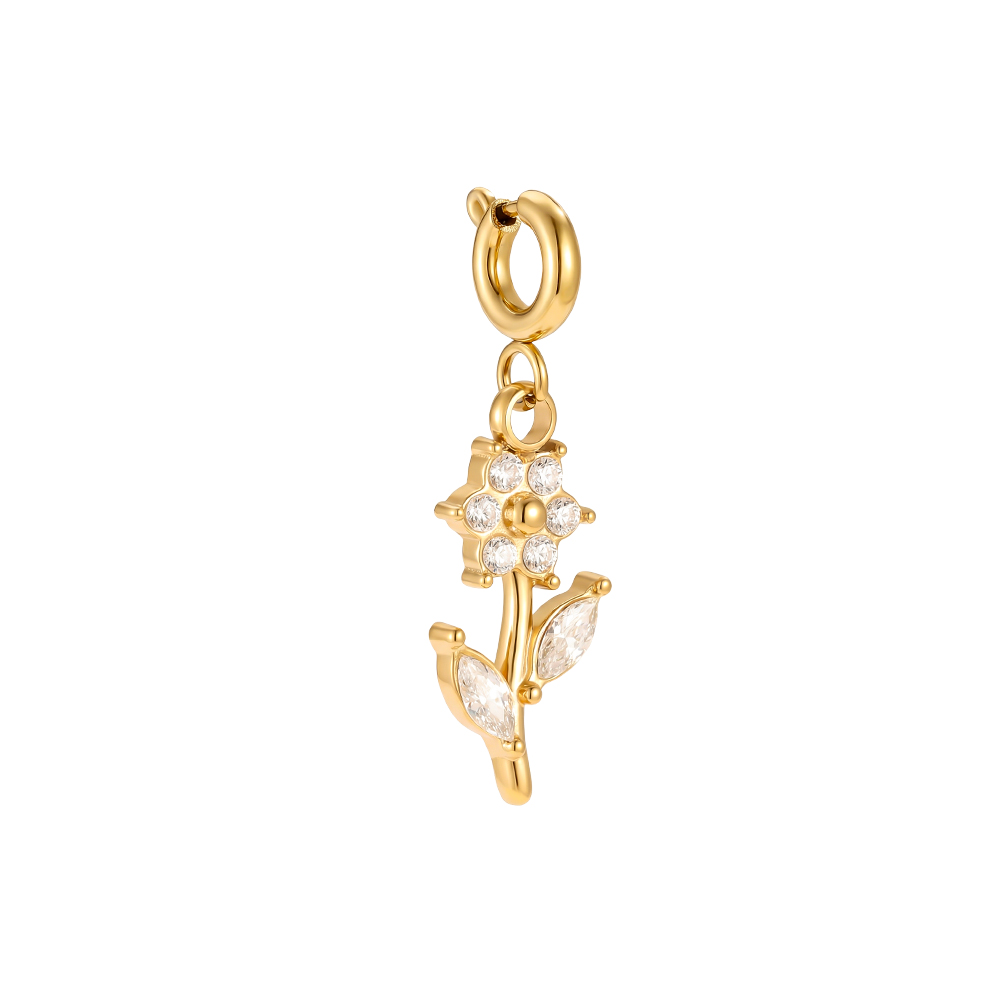 Edelstahl Pendant 25mm Zirkonia Blume mit Federverschluss