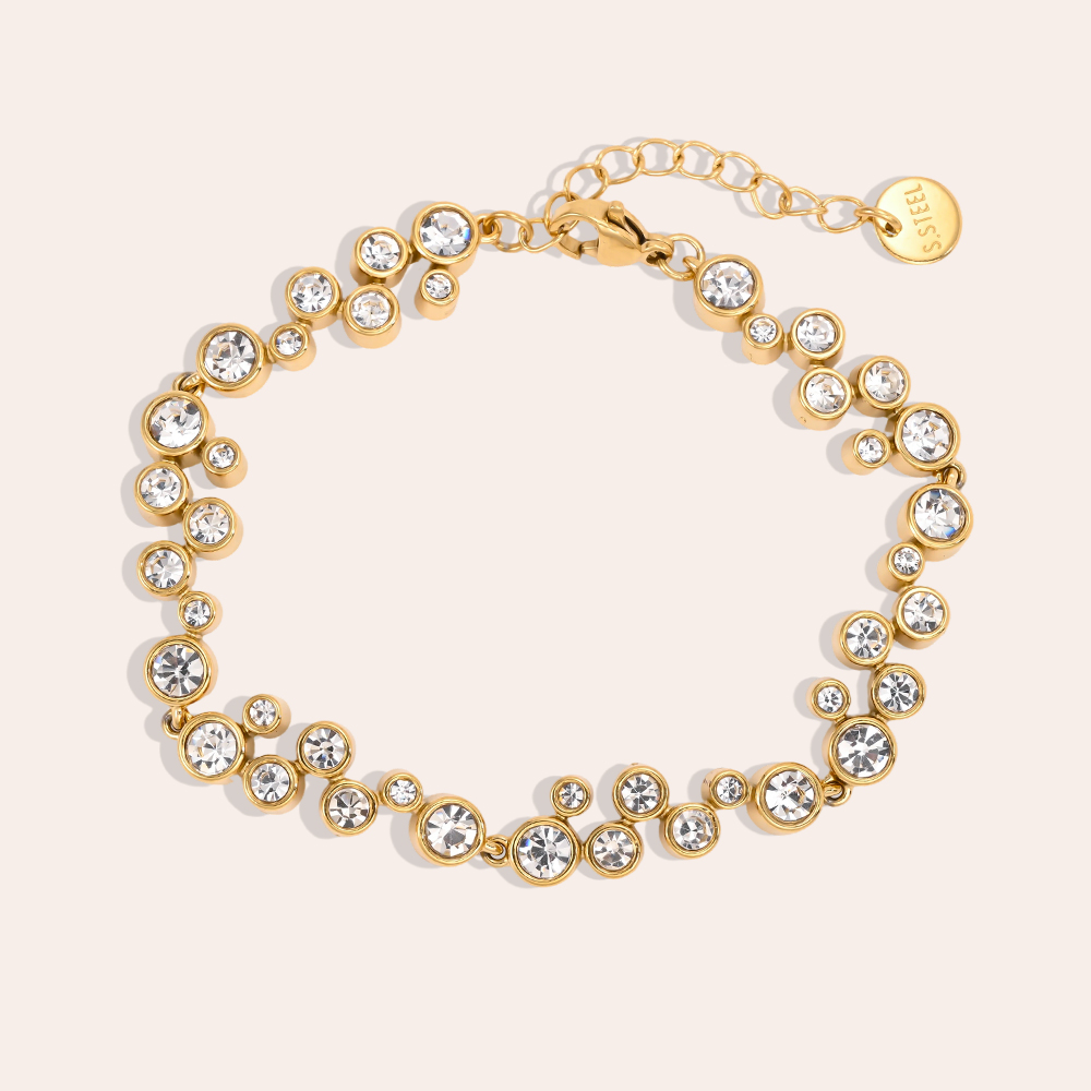 Edelstahl Armband 17cm Viele runde Zirkonia