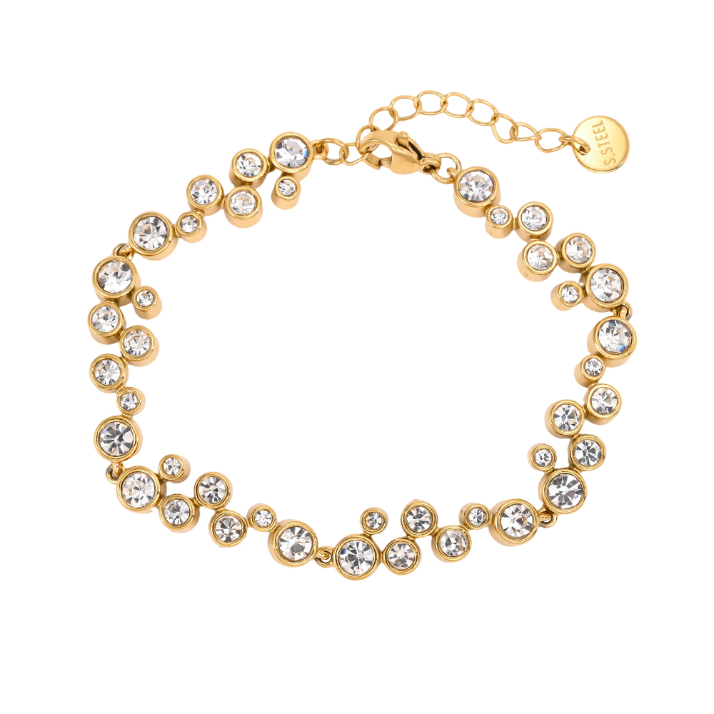 Edelstahl Armband 17cm Viele runde Zirkonia