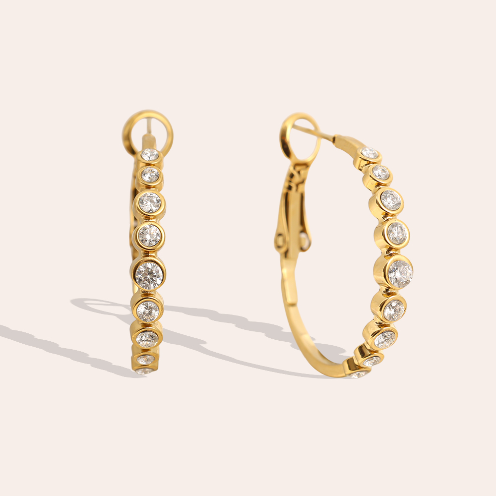 Edelstahl Ohrringe 2.3cm Diamond Dots Hoop