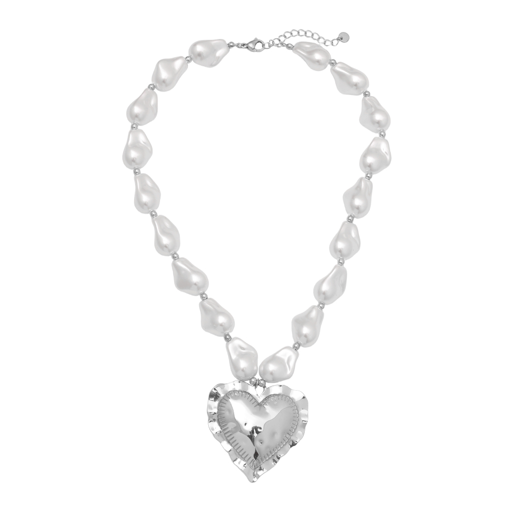 Edelstahl Halskette 40cm Great Heart In Pearl Chain